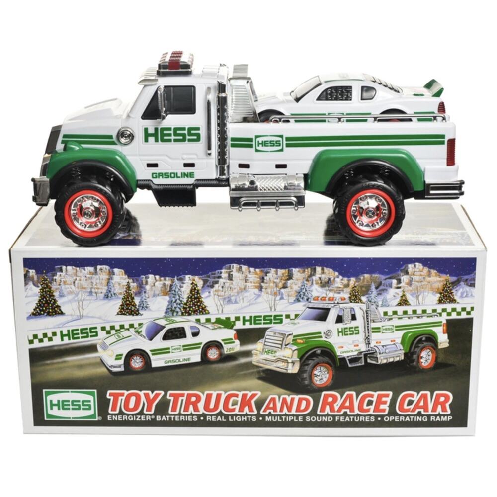 Hess Toy Truck 2011 Transporter Race Car Motorized Lights Sounds Set NWT